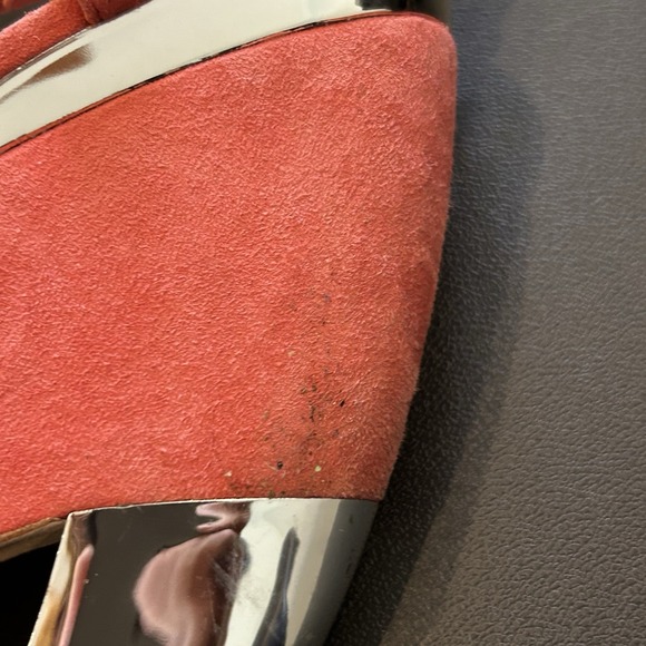 Miu Miu Suede Sandals Coral/Melon Colour Wedge Platform US 8/8.5 EU 38 1/2 - Picture 10 of 16